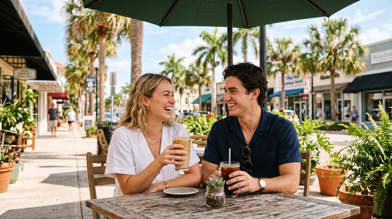 Morning coffee at a sunny café near Hallandale Beach
