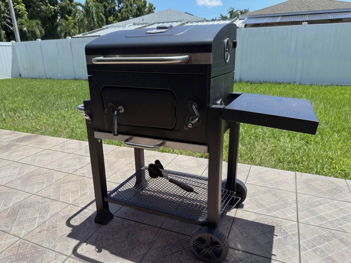 Charcoal BBQ grill on the private patio